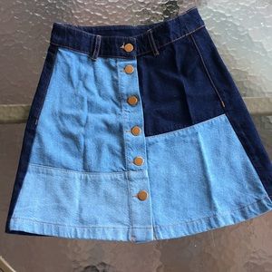 DIVIDED COLOR BLOCK DENIM SKIRT